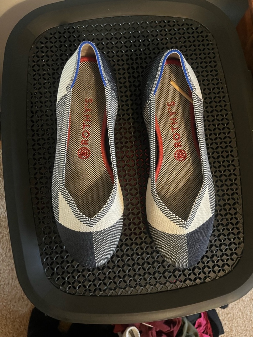 Rothy's Black and Cream Recycled Knit Ballet Flats